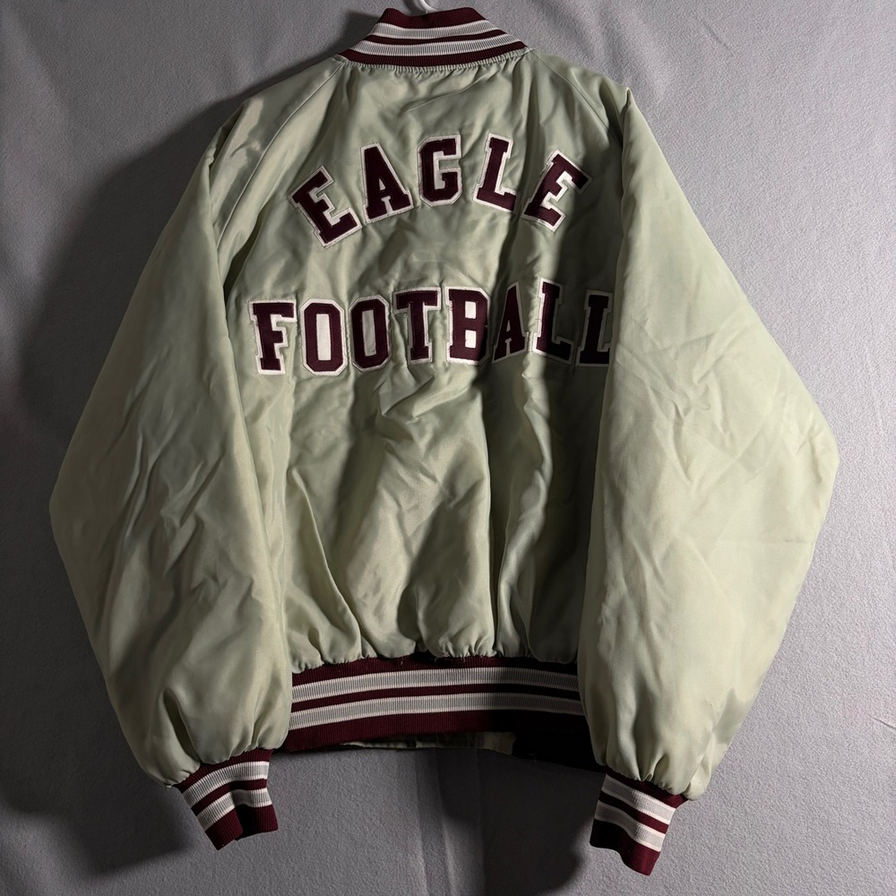 Vintage Butwin Eagle‎ Football Varsity Bomber Jacket Mens 2XL Tan Maroon Quilted